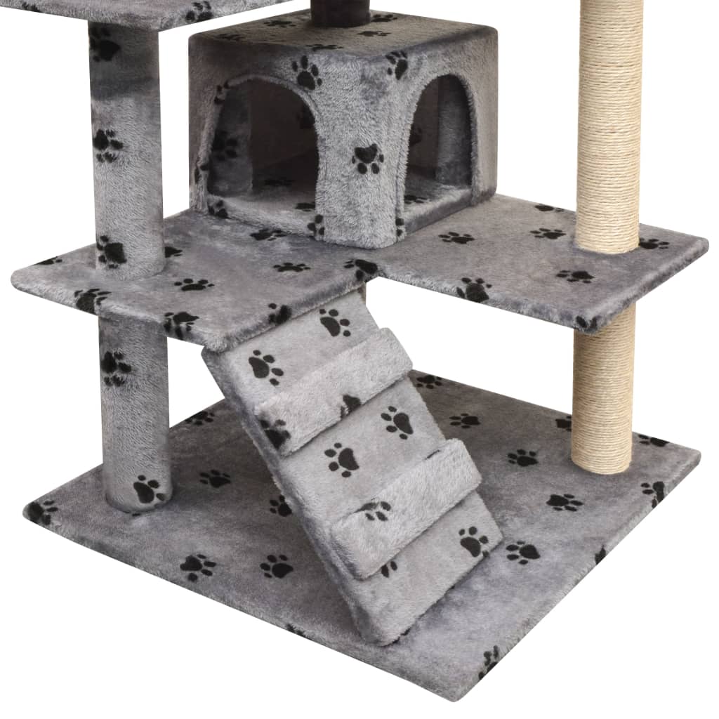 Cat Tree With Sisal Scratching Posts 125 Cm Paw Prints Grey