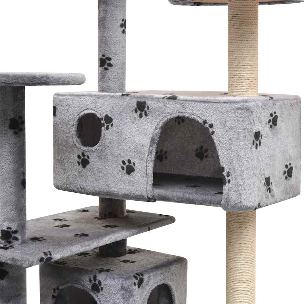 Cat Tree With Sisal Scratching Posts 125 Cm Paw Prints Grey