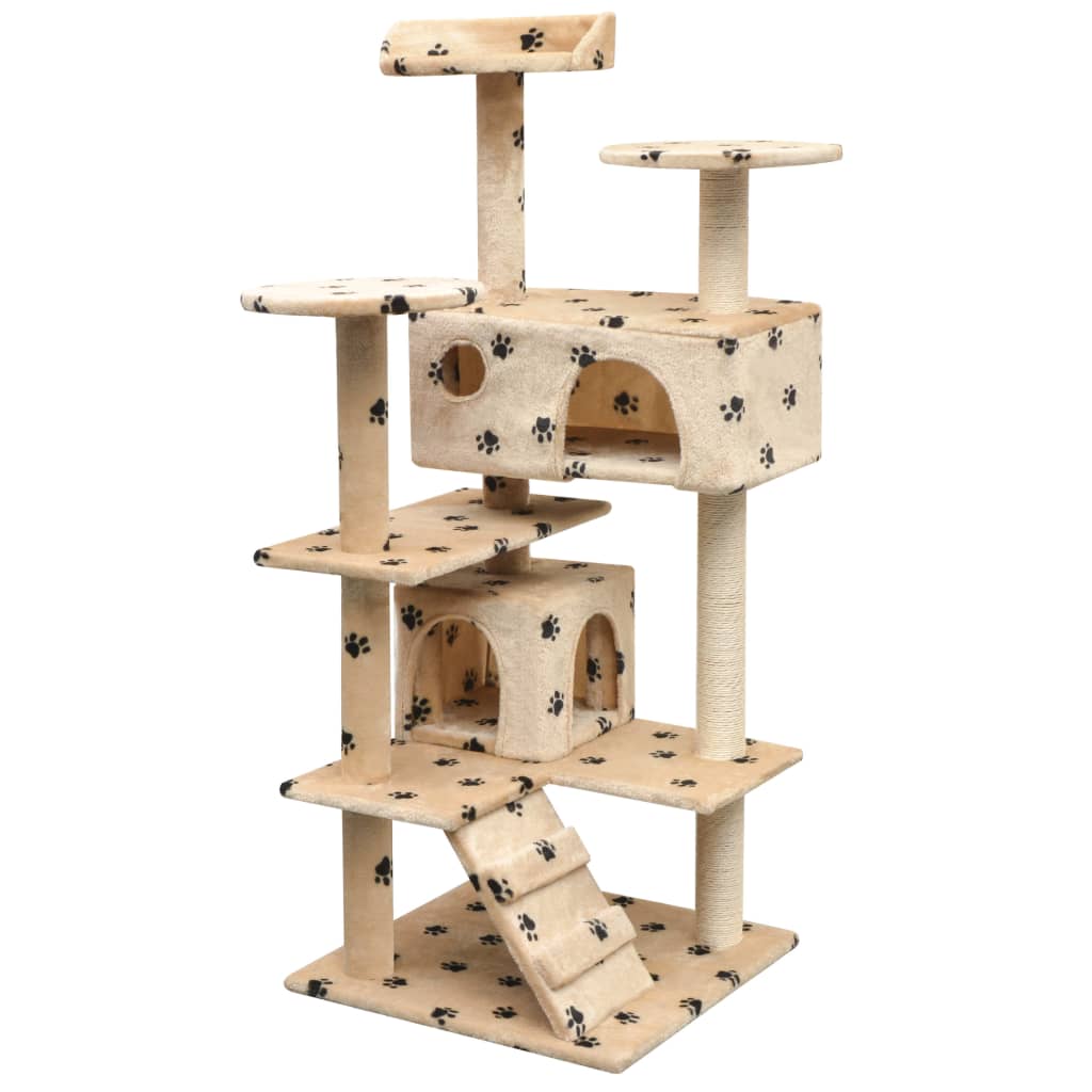 Cat Tree With Sisal Scratching Posts 125 Cm Paw Prints Grey