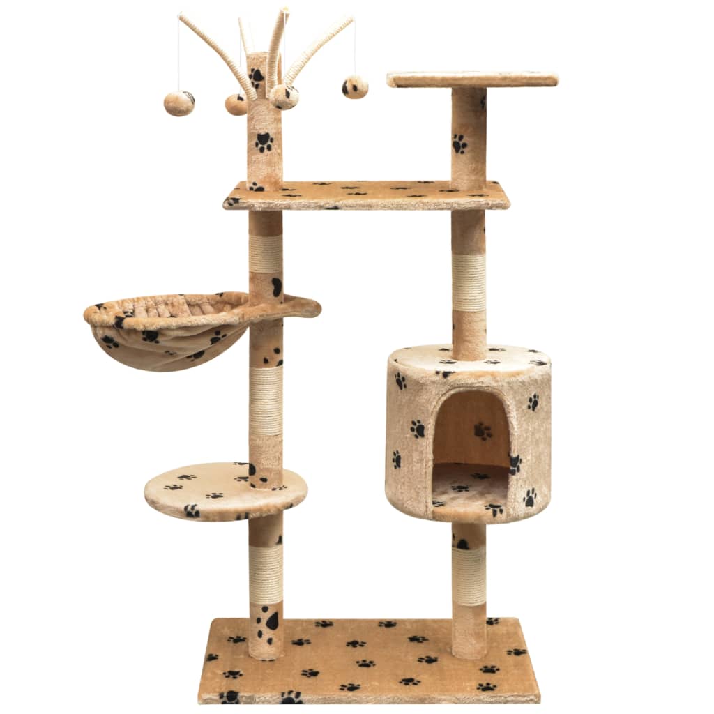Cat Tree With Sisal Scratching Posts 125 Cm Paw Prints Grey