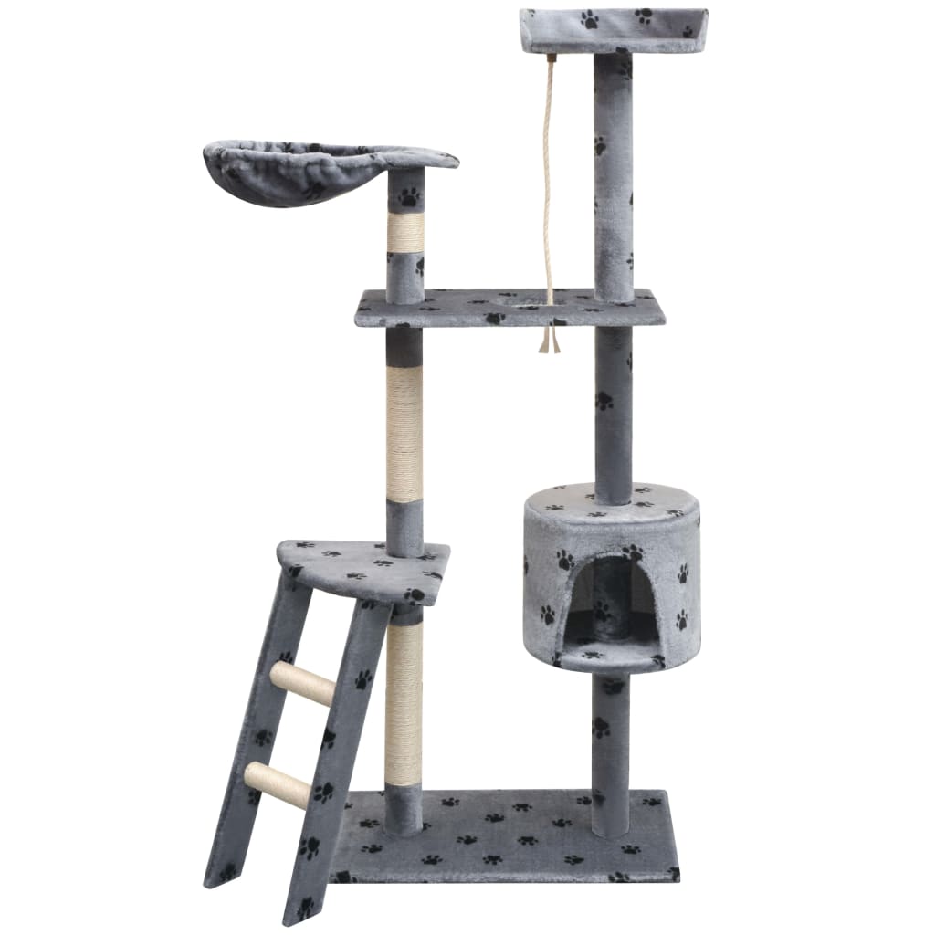 Cat Tree With Sisal Scratching Posts 125 Cm Paw Prints Grey