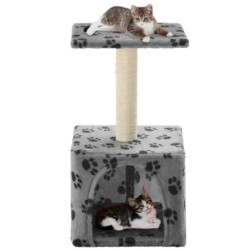 Cat Tree With Sisal Scratching Post 55 Cm Grey Paw Print