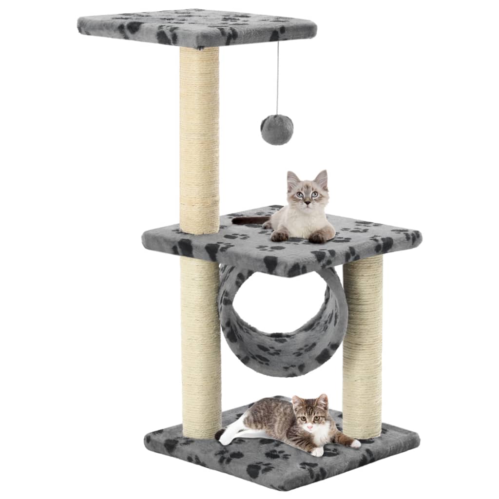 Cat Tree With Sisal Scratching Posts 65 Cm Beige Paw Print