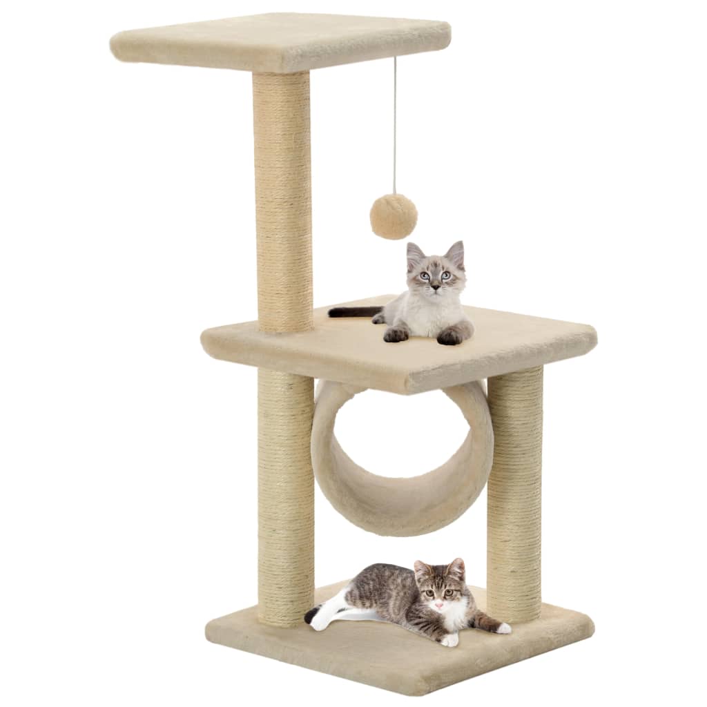 Cat Tree With Sisal Scratching Posts 65 Cm Beige Paw Print