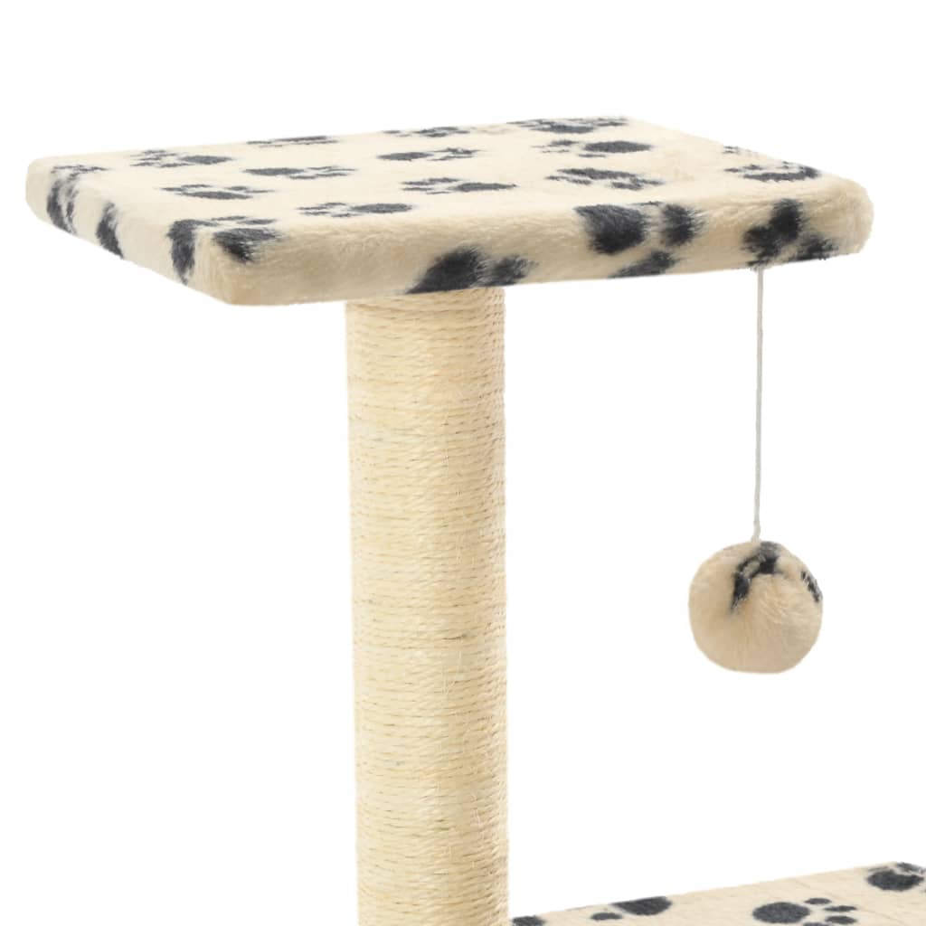 Cat Tree With Sisal Scratching Posts 65 Cm Beige Paw Print