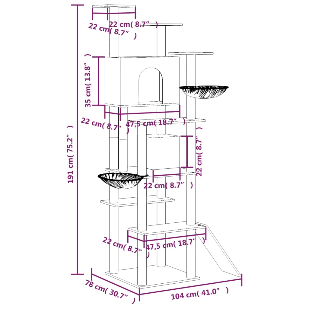 Cat Tree With Sisal Scratching Posts 191 Cm