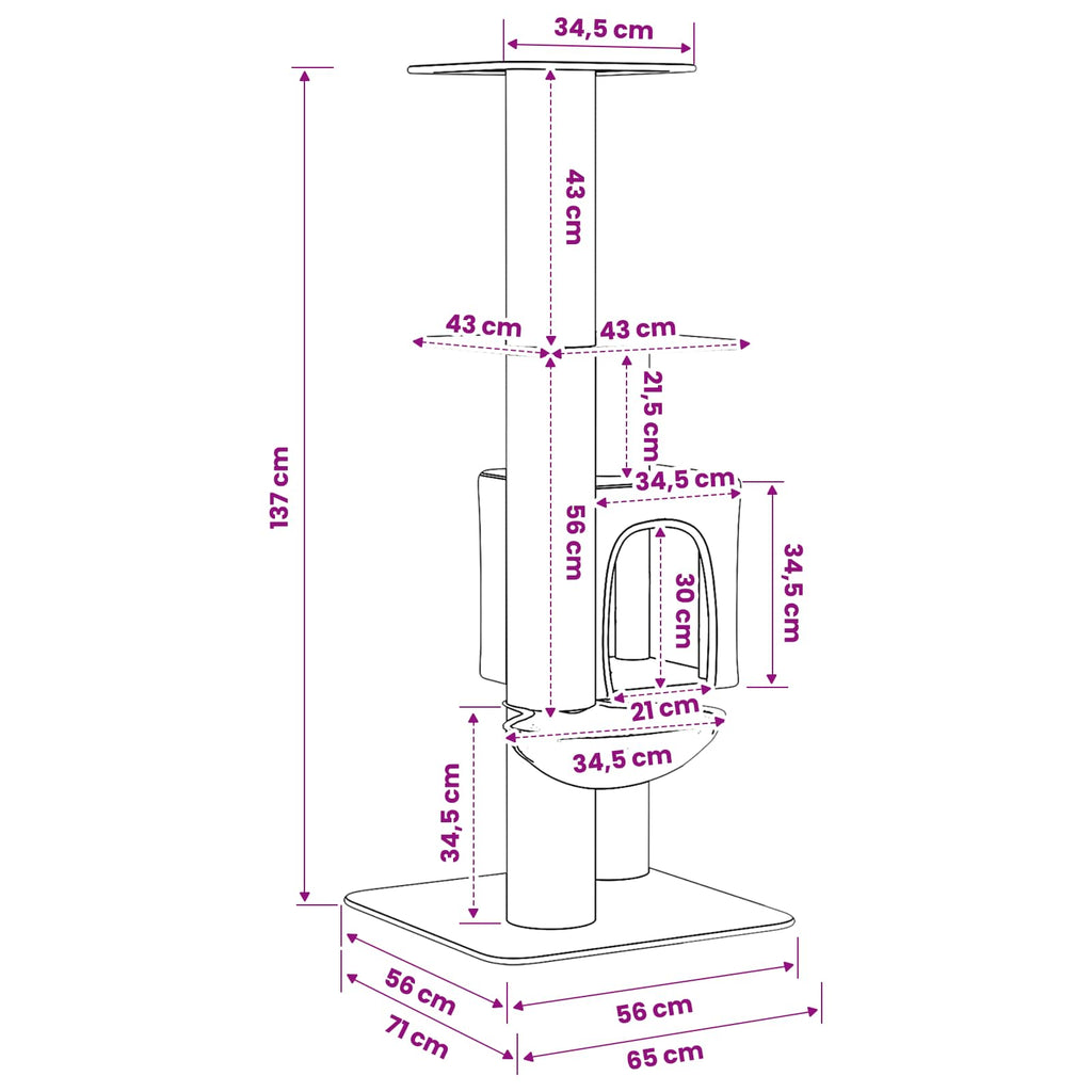 Cat Tree With Sisal Scratching Posts 137 Cm