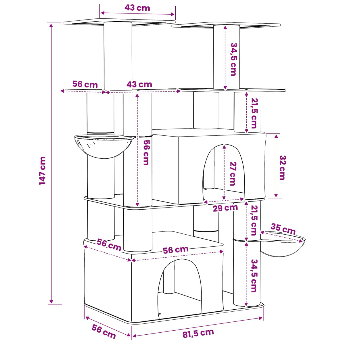Cat Tree With Sisal Scratching Posts 147 Cm 2 Pcs
