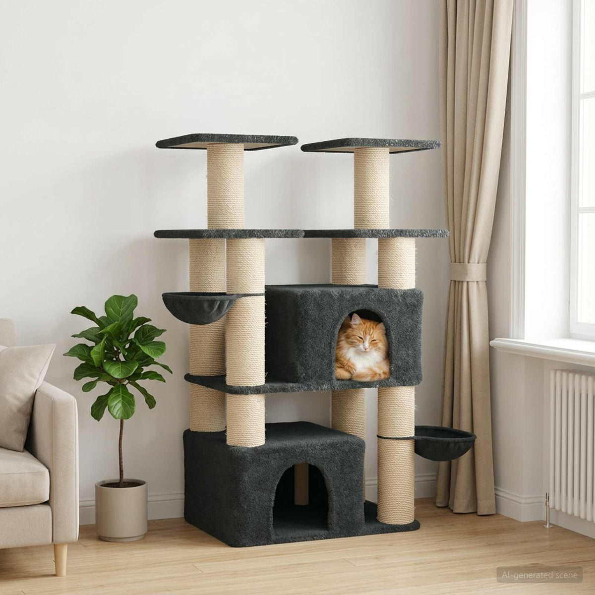 Cat Tree With Sisal Scratching Posts 147 Cm 2 Pcs